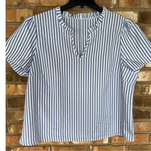 Shein Women’s  Light Blue and White Striped Short Sleeve Top Size 3XL